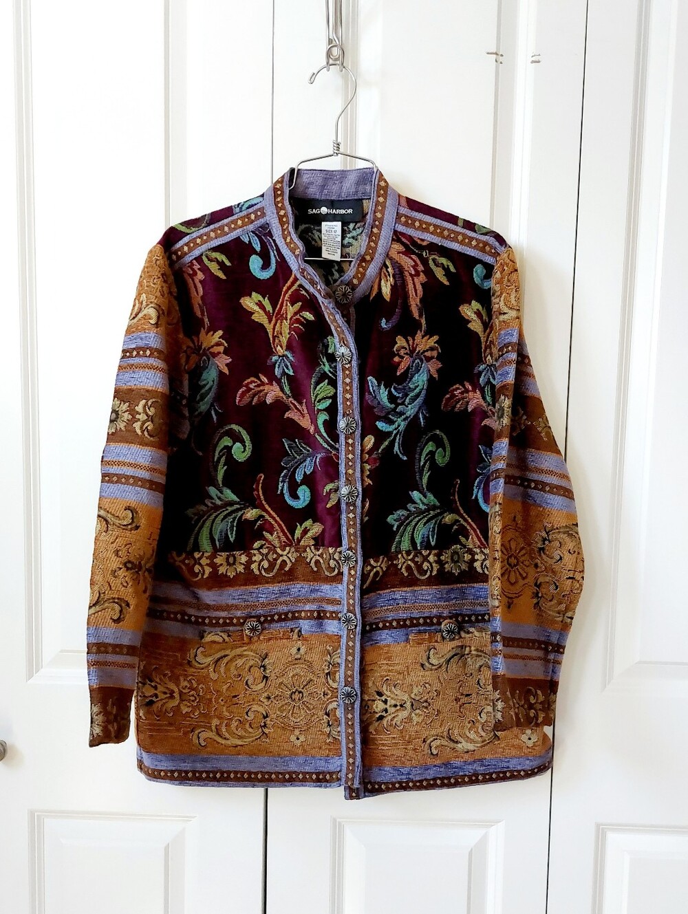 Floral Burgundy & Gold Tapestry Tapestry/Jacquard Jacket 12 Sag Harbor Grandmaco